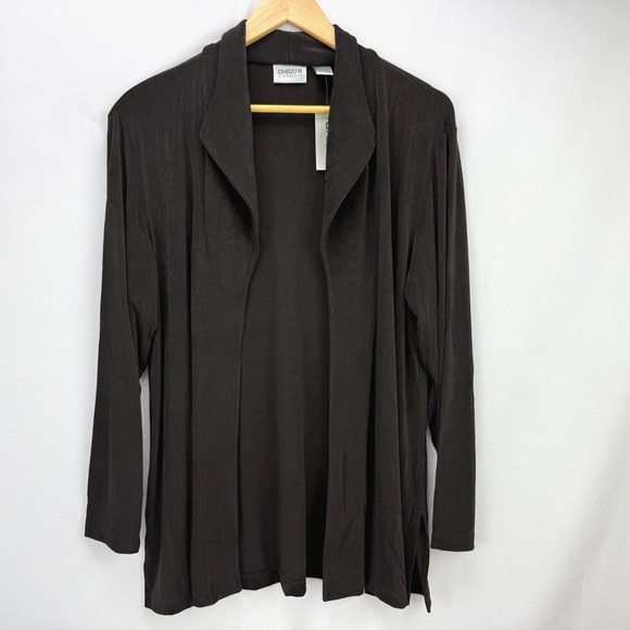 Chicos Travelers Sz 3 NWT Slinky Brown Cherie Open Cardigan Jacket XL Classic - Picture 2 of 14